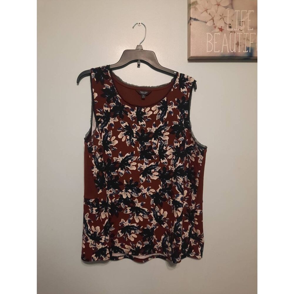 Simply Vera Vera Wang Womens Sleeveless Black White Red Floral Boho Blouse XL